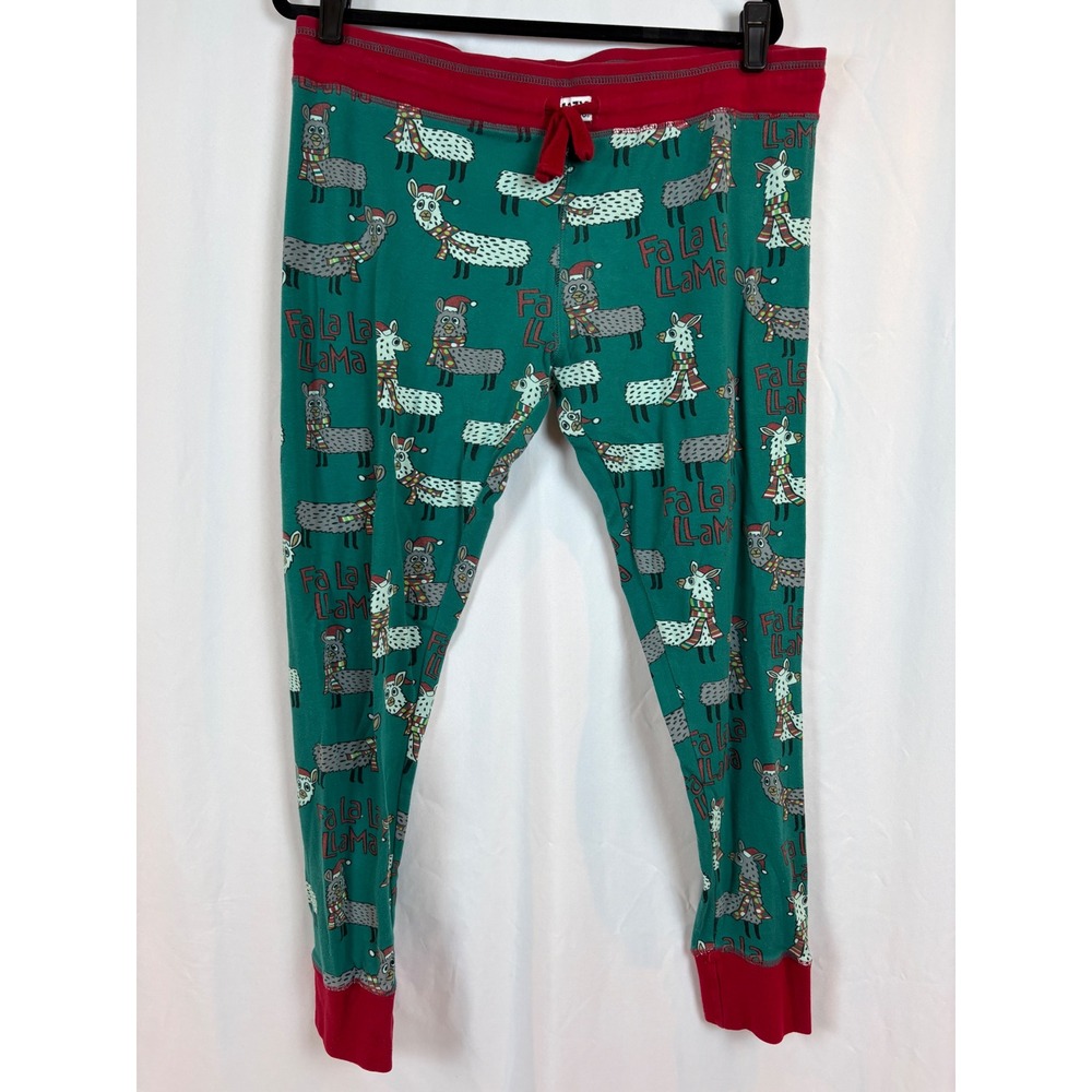 Lazy One Womens Fa La La Llama Christmas Pajama Leggings Teal Green Red XL - Picture 3 of 8